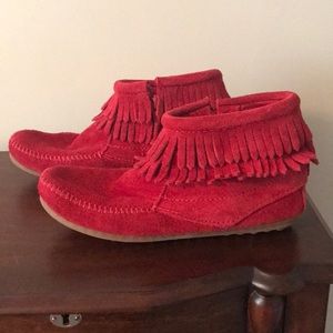 Minnetonka red bootie moccasins
